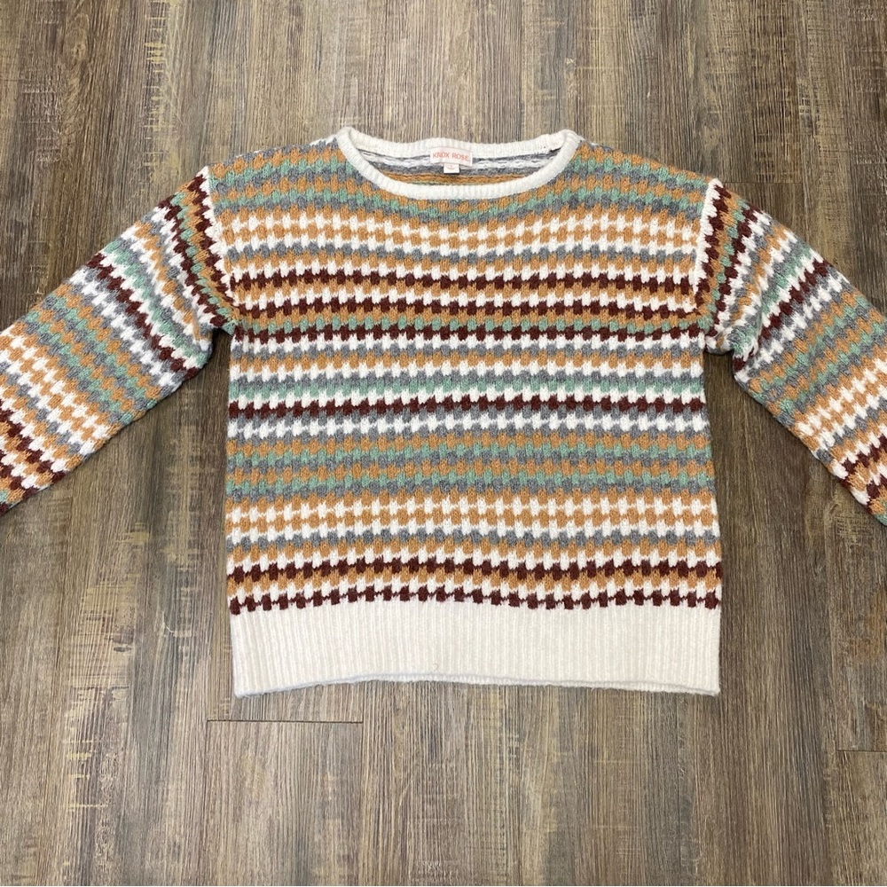 Knox Rose Multicolor Fair Isled Geometric Pull On Loose Fit Boxy‎ Sweater Small - Picture 4 of 12